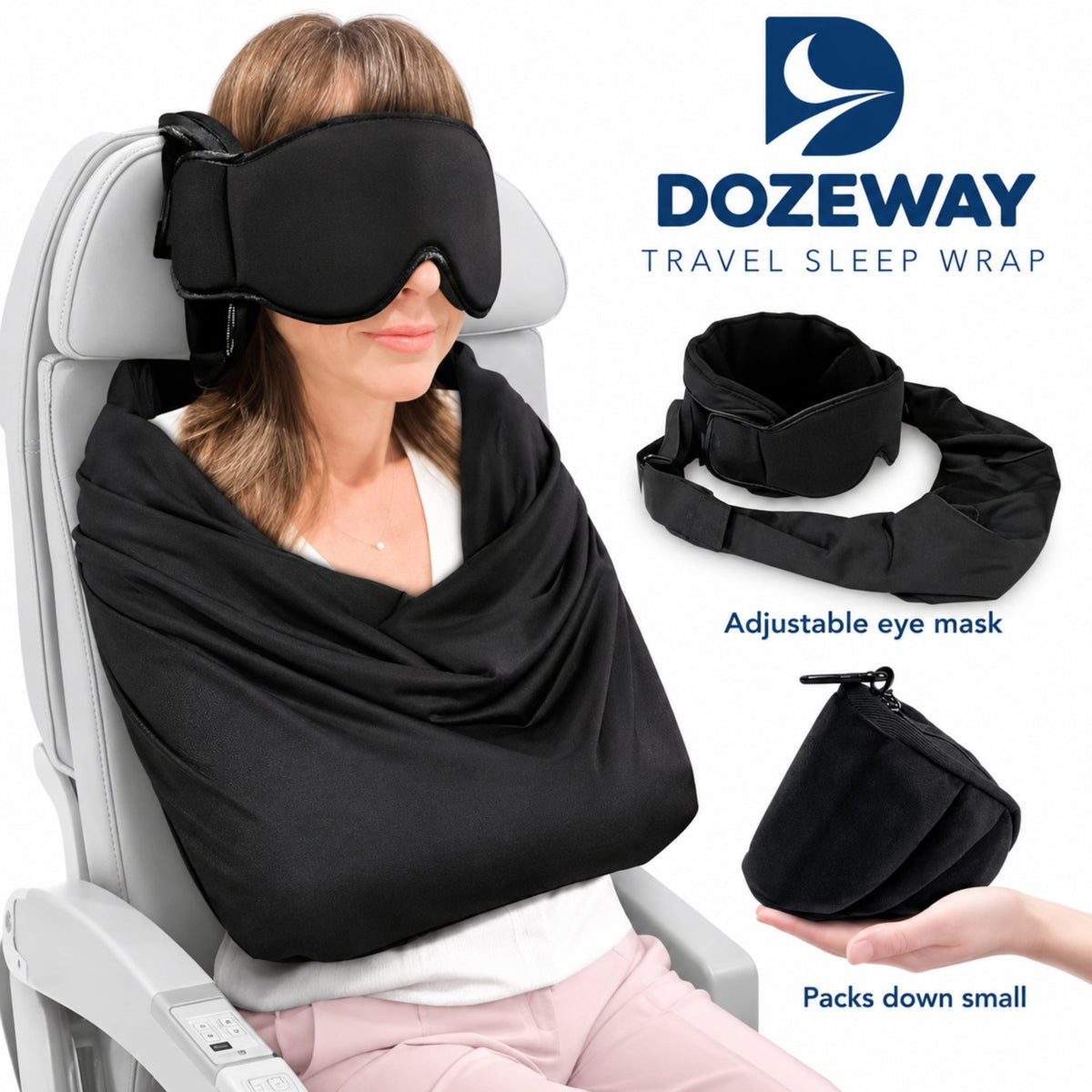 Travel sleep set with contoured eye mask and arm wrap